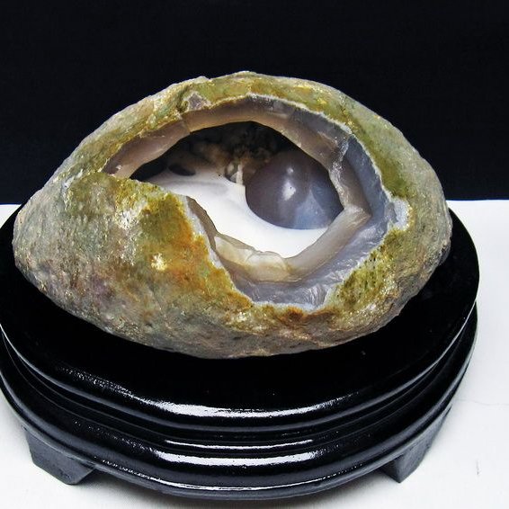 1.4Kg アゲート ジオード 原石 置物 台座付属 瑪瑙 メノウ 晶洞 一点物