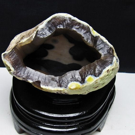 1Kg アゲート ジオード 原石 置物 台座付属 瑪瑙 メノウ 晶洞 一点物