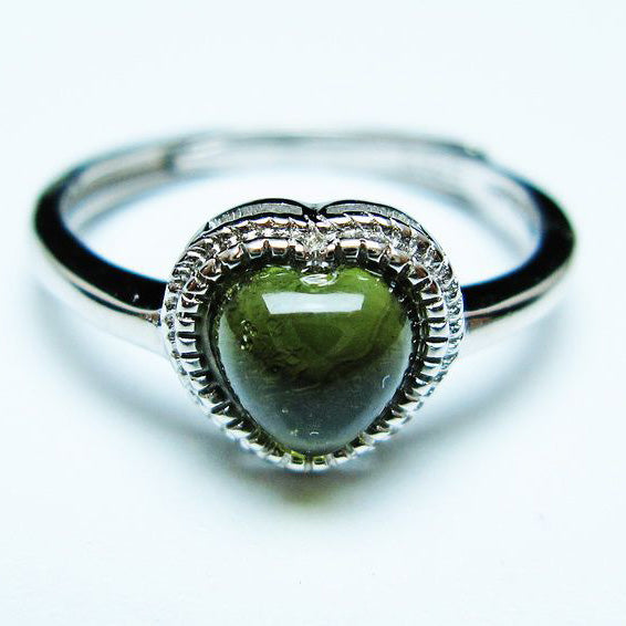 モルダバイト リング 指輪 ハート 11号 フリーサイズ 一点物 199-455