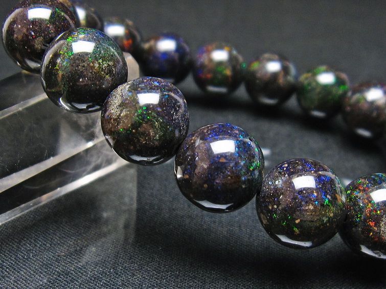 ブラックオパール ブレスレット 12mm 一点物 111-37619