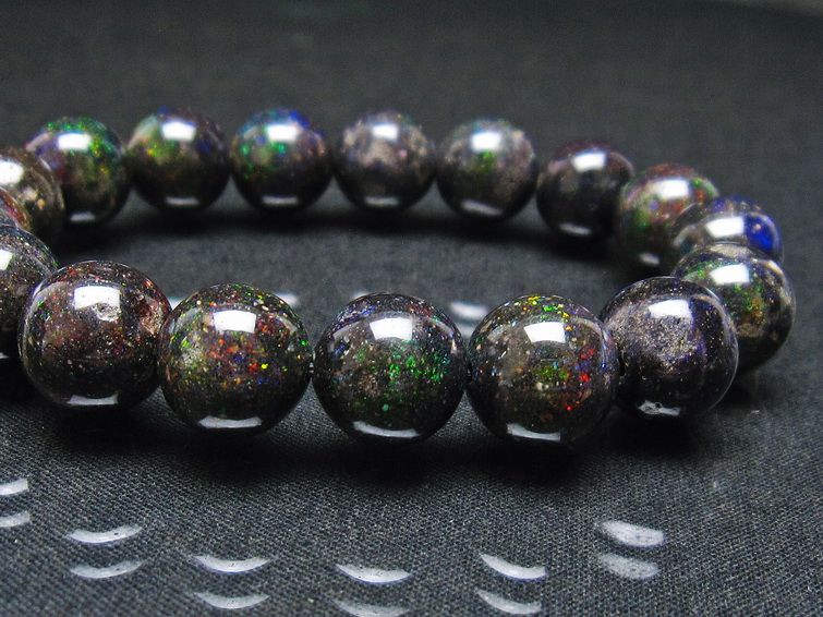 ブラックオパール ブレスレット 12mm 一点物 111-37619