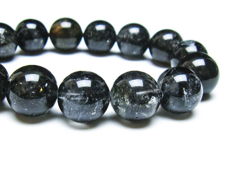 エレスチャルクォーツ ブレスレット 14mm ブラックエレスチャル 一点物 111-37844