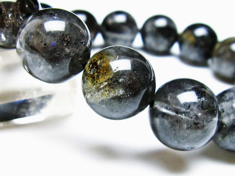 エレスチャルクォーツ ブレスレット 14mm ブラックエレスチャル 一点物 111-37845