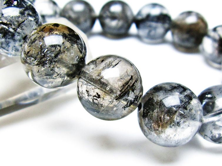 エレスチャルクォーツ ブレスレット 14mm ブラックエレスチャル 一点物 111-37846