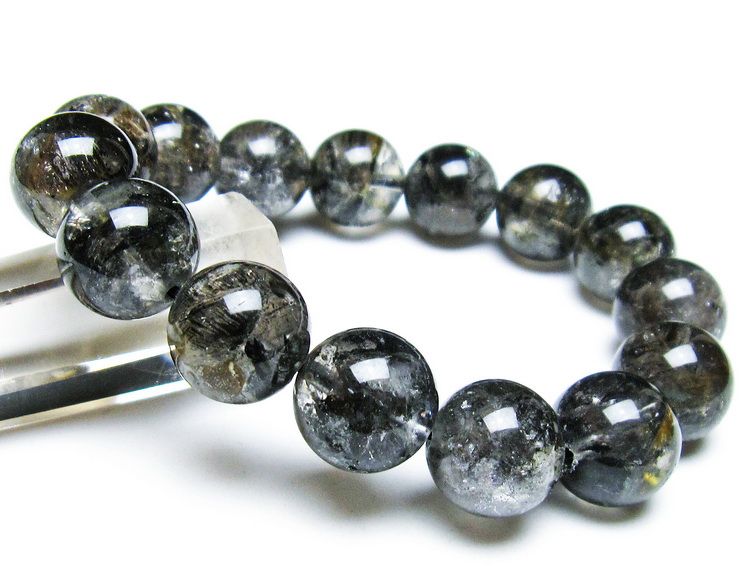 エレスチャルクォーツ ブレスレット 14mm ブラックエレスチャル 一点物 111-37854