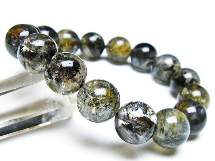 エレスチャルクォーツ ブレスレット 14mm ブラックエレスチャル 一点物 111-37857