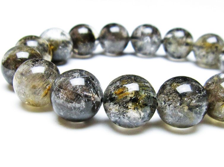 エレスチャルクォーツ ブレスレット 14mm ブラックエレスチャル 一点物 111-37857