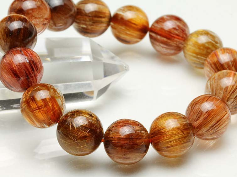 ルチルクォーツ ブレスレット キャッツアイ 14mm 一点物 111-10995