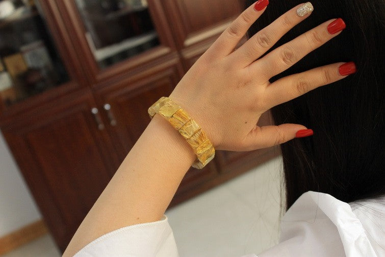 ゴールドタイチンルチルクォーツ バングル 一点物 111-117