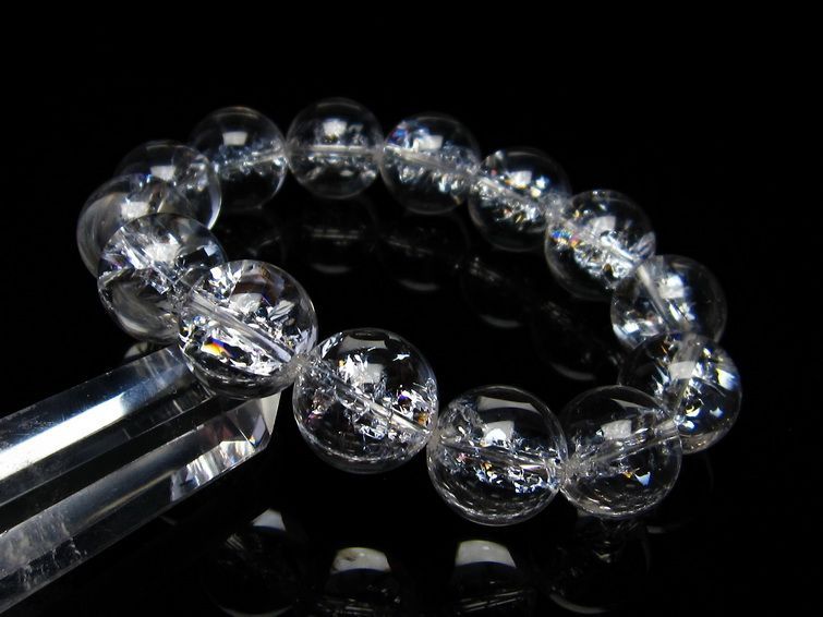 水晶 ブレスレット 虹入り ブレス アイリスクォーツ 16mm 一点物 111-17192