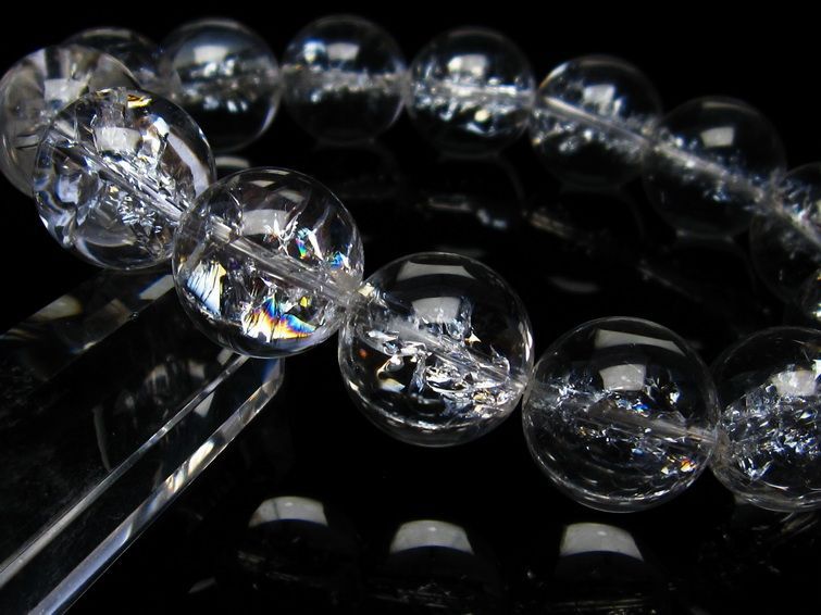 水晶 ブレスレット 虹入り ブレス アイリスクォーツ 16mm 一点物 111-17193