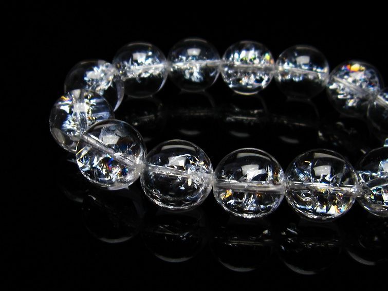 水晶 ブレスレット 虹入り ブレス アイリスクォーツ 16mm 一点物 111-17194
