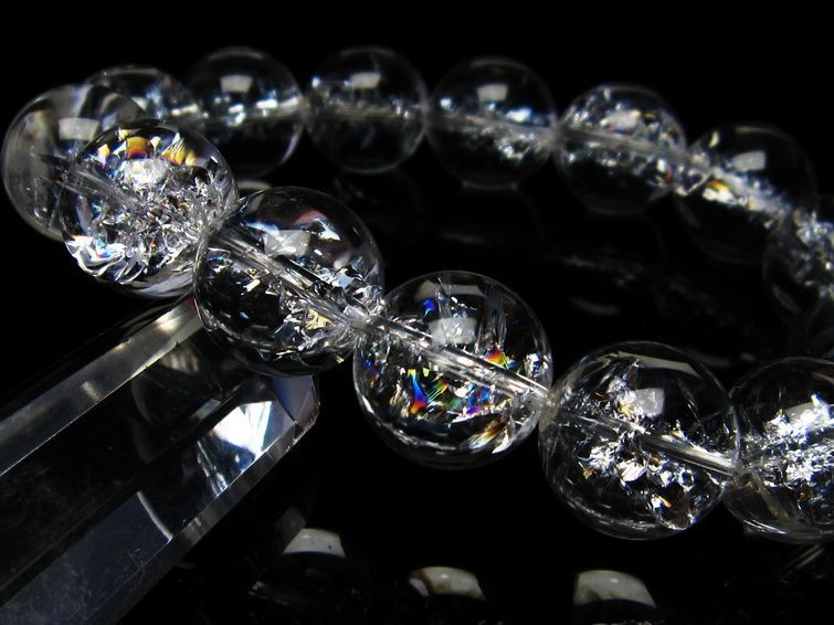 水晶 ブレスレット 虹入り ブレス アイリスクォーツ 16mm 一点物 111-17195