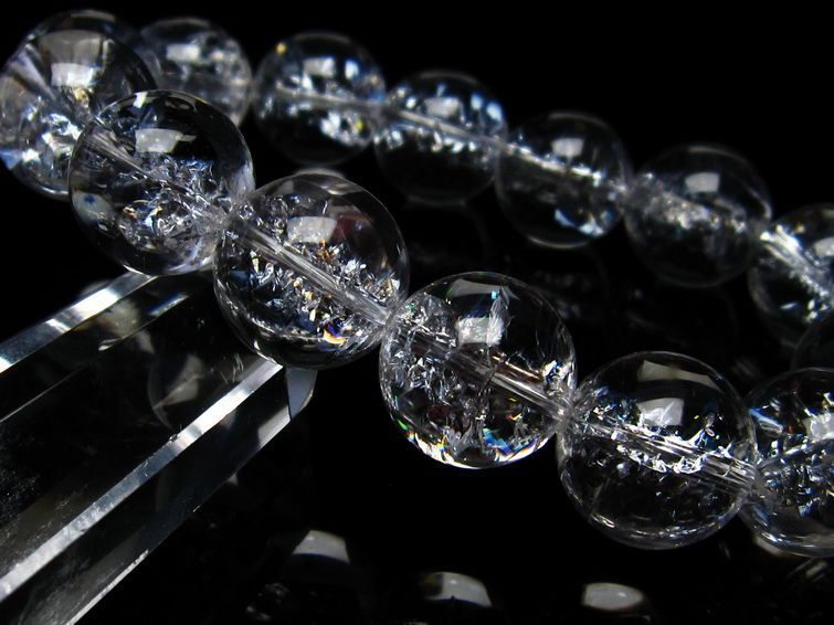 水晶 ブレスレット 虹入り ブレス アイリスクォーツ 16mm 一点物 111-17197