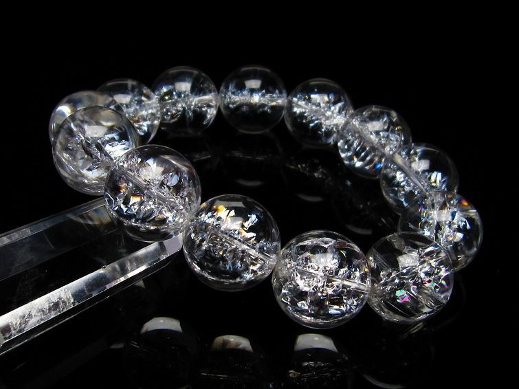 水晶 ブレスレット 虹入り ブレス アイリスクォーツ 18mm 一点物 111-17203