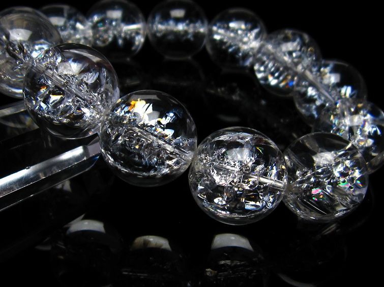 水晶 ブレスレット 虹入り ブレス アイリスクォーツ 18mm 一点物 111-17203