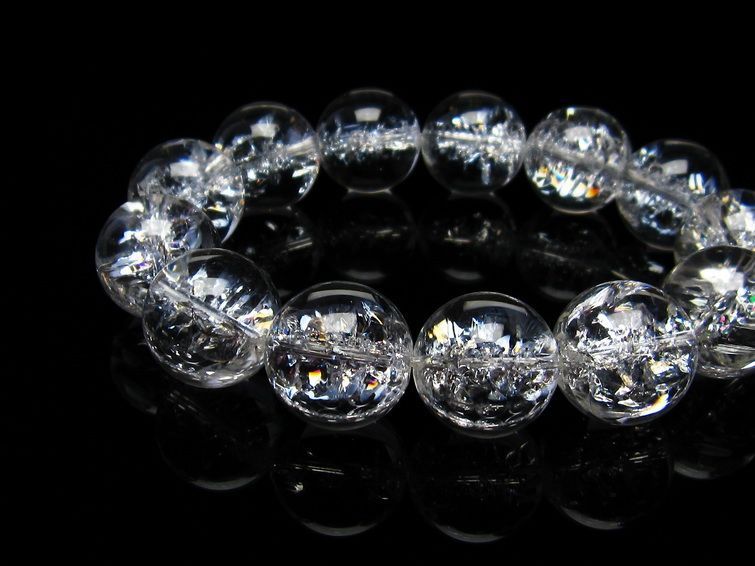 水晶 ブレスレット 虹入り ブレス アイリスクォーツ 18mm 一点物 111-17203