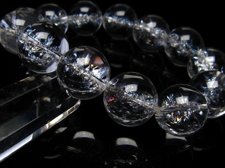 水晶 ブレスレット 虹入り ブレス アイリスクォーツ 18mm 一点物 111-17206