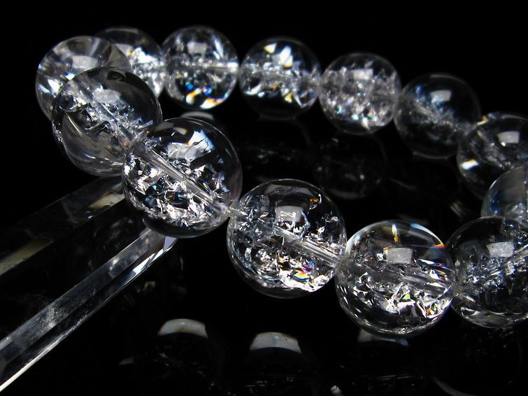 水晶 ブレスレット 虹入り ブレス アイリスクォーツ 18mm 一点物 111-17219