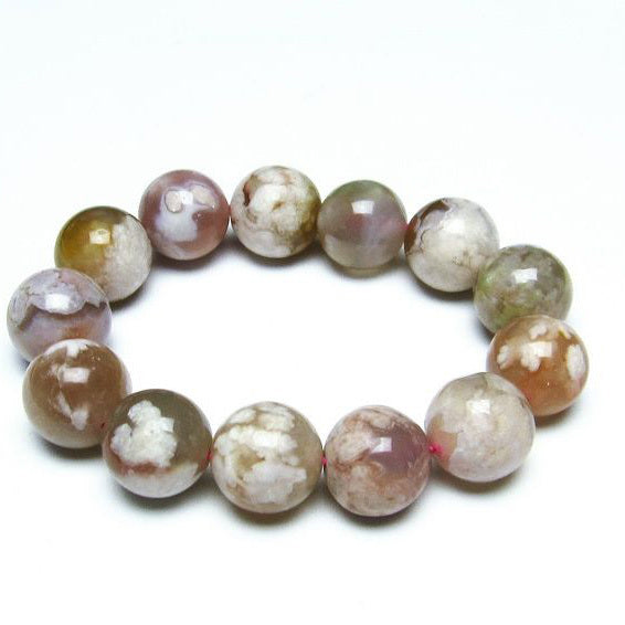 天然石 桜瑪瑙 チェリーブロッサムアゲート ブレスレット 9ミリ玉 桜瑪瑙 チェリーブロッサムアゲート 9mm ブレスレット 1個売り _BG4922