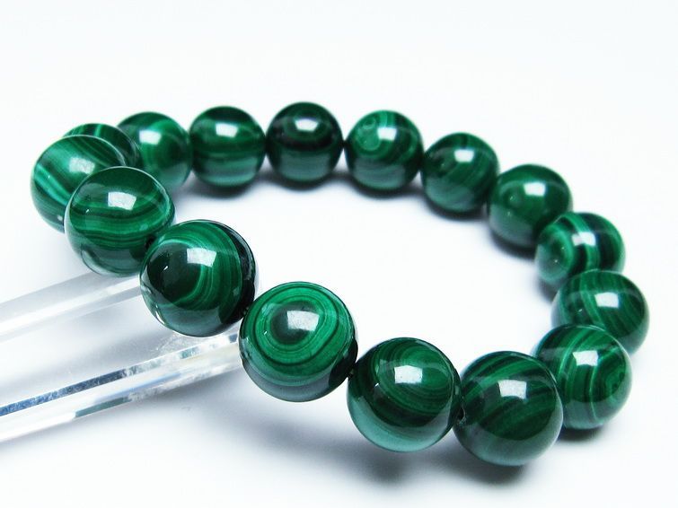 マラカイト ブレスレット 14mm 一点物 111-29364