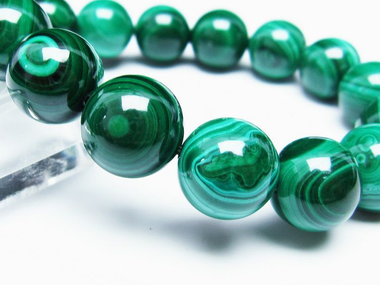 マラカイト ブレスレット 14mm 一点物 111-29380