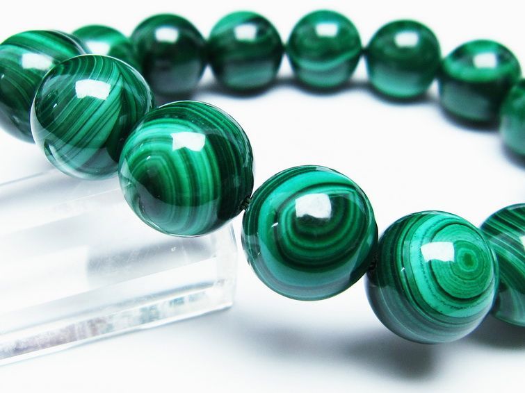 マラカイト ブレスレット 14mm 一点物 111-29423