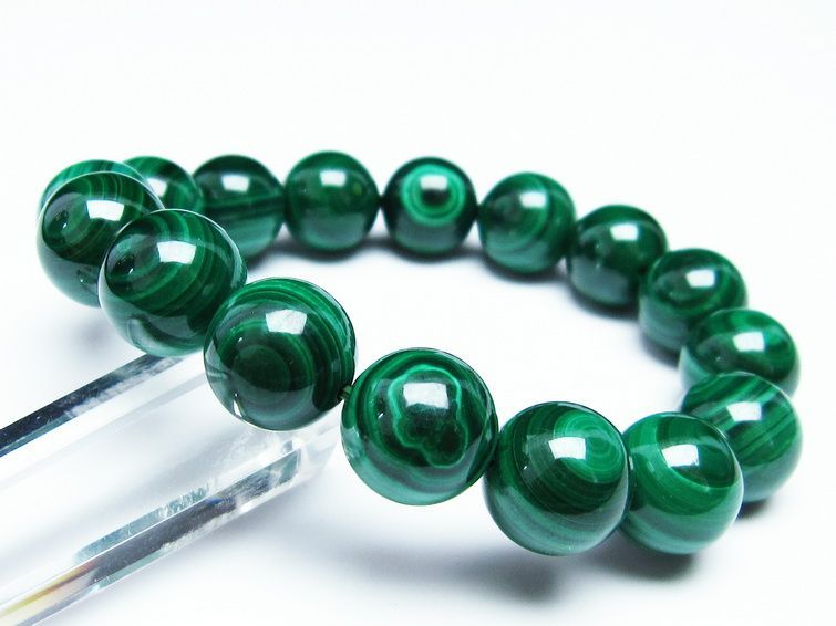 マラカイト ブレスレット 14mm 一点物 111-29434
