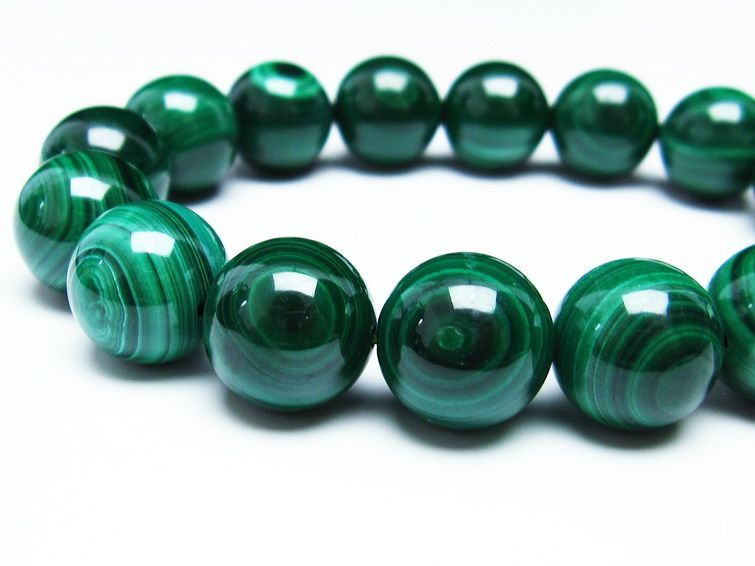 マラカイト ブレスレット 14mm 一点物 111-29434