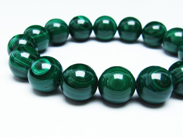 マラカイト ブレスレット 14mm 一点物 111-29436
