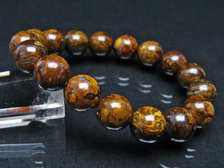 ボルダーオパール ブレスレット 12mm アイアンオパール 一点物 111-29483