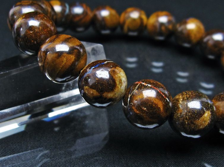 ボルダーオパール ブレスレット 12mm アイアンオパール 一点物 111-29486