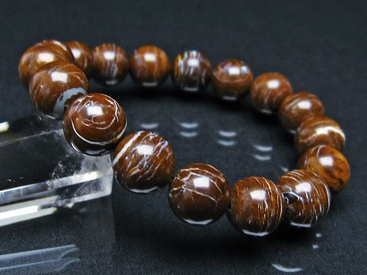 ボルダーオパール ブレスレット 12mm アイアンオパール 一点物 111-29487