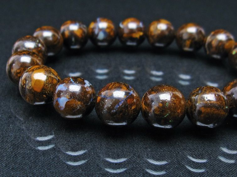 ボルダーオパール ブレスレット 12mm アイアンオパール 一点物 111-29512