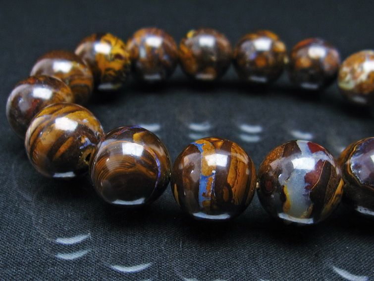 ボルダーオパール ブレスレット 14mm アイアンオパール 一点物 111-29518