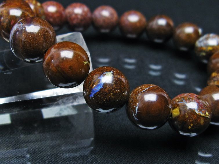 ボルダーオパール ブレスレット 12mm アイアンオパール 一点物 111-29524