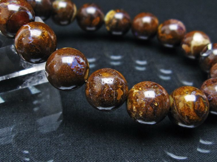 ボルダーオパール ブレスレット 12mm アイアンオパール 一点物 111-29526