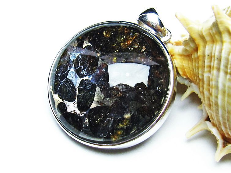 パラサイト隕石 ペンダント パワーストーン ペンダントトップ Pallasite Meteorite メンズ レディース アクセサリー 一点物 112-9115