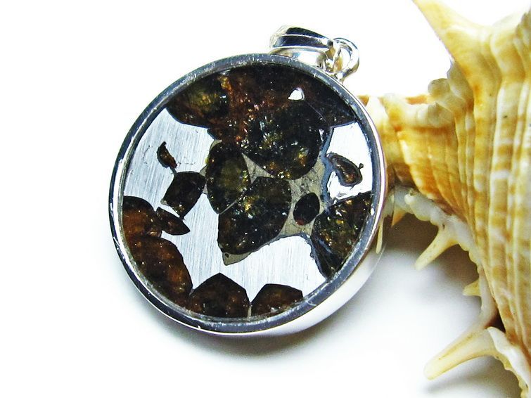 パラサイト隕石 ペンダント パワーストーン ペンダントトップ Pallasite Meteorite メンズ レディース アクセサリー 一点物 112-9169