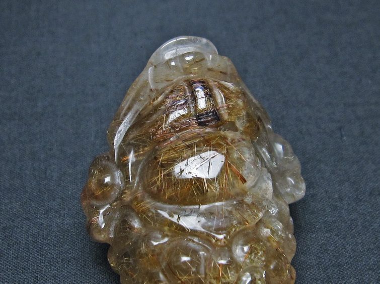 金針ルチル 金蟾 置物 手彫り 彫刻品 キンセン ルチルクォーツ 原石 一点物 144-60