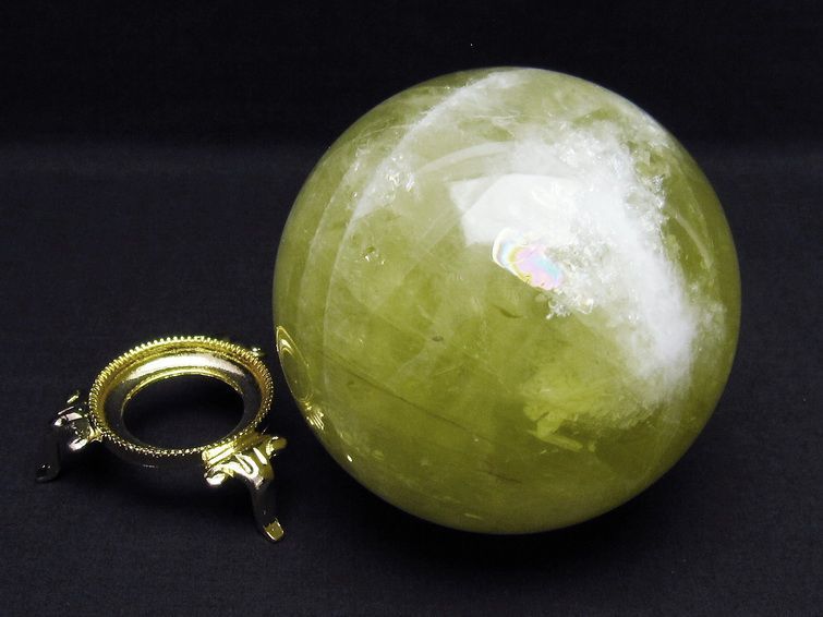 1.5Kg ミルキークォーツ 丸玉 虹入り 101mm スフィア イエロー 一点物 151-4603