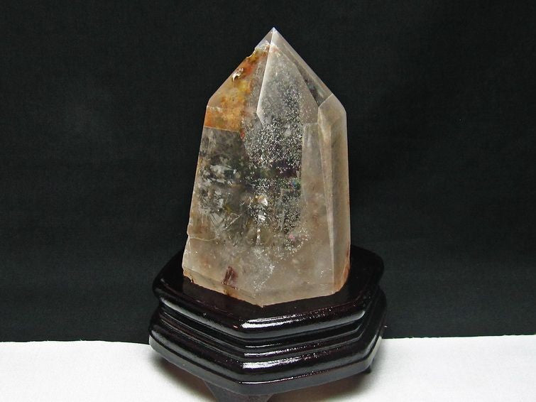 1.4Kg 水晶 六角柱 白水晶 水晶ポイント 虹入り 台座付属 一点物 152-224