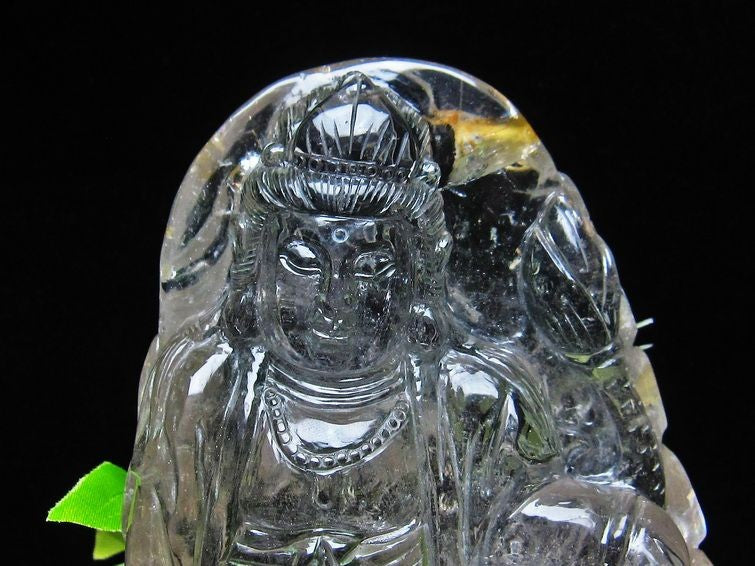 1.5Kg クリスタルクォーツ 水晶 彫刻品 オブジェ 置き物 手彫り観音置物 台座付属 一点物 154-2