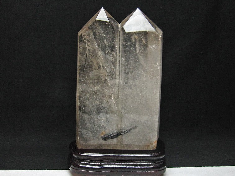 2.8Kg 水晶 六角柱 白水晶 水晶ポイント トルマリン入り 台座付属 一点物 162-33