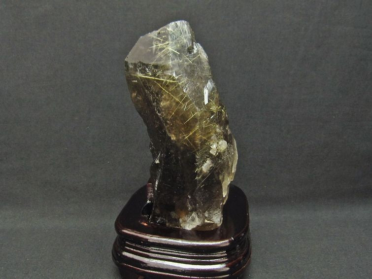 1.7Kg スモーキークォーツ 煙水晶 原石 ルチルクォーツ入り 台座付属 一点物 181-408