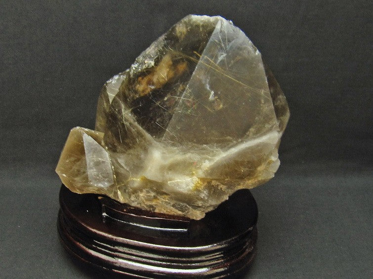 3.7Kg スモーキークォーツ 煙水晶 原石 虹入り ルチルクォーツ入り 台座付属 一点物 191-67