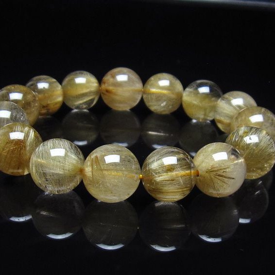 太陽放射ルチルクォーツブレスレットルチルクォーツブレスレット14mm