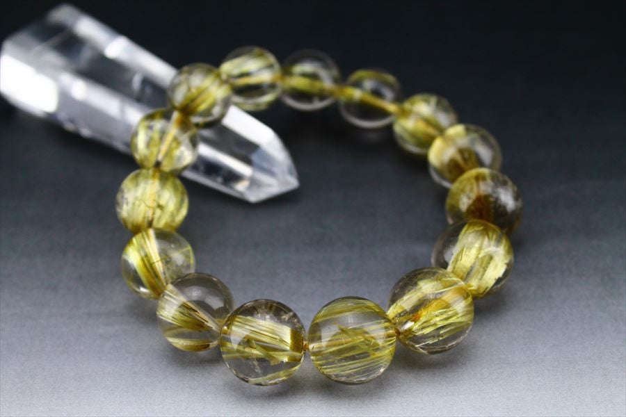 ゴールド タイチンルチルクォーツ ブレスレット 12mm~15mm 一点物 211-2418