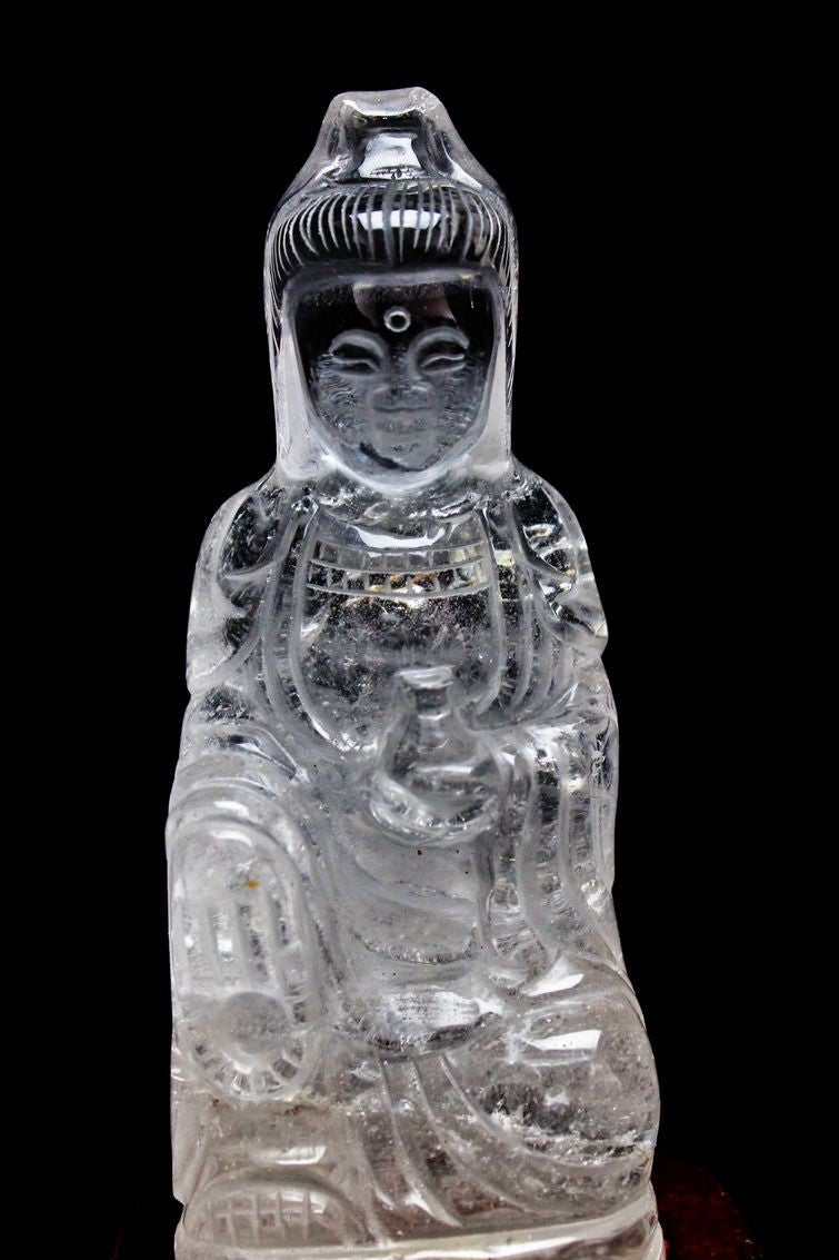 クリスタルクォーツ 水晶 彫刻品 オブジェ 置き物 観音置物 一点物 254-12