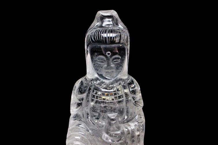 クリスタルクォーツ 水晶 彫刻品 オブジェ 置き物 観音置物 一点物 254-12